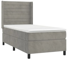 Letto a Molle Materasso e LED Grigio Chiaro 90x200 cm Velluto