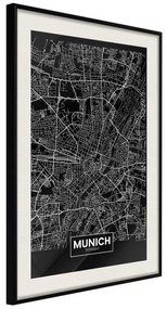 Poster  City Map: Munich (Dark)  Cornice Quadri Cornice nera con pass-partout, Larghezza x Altezza Home decor 40x60