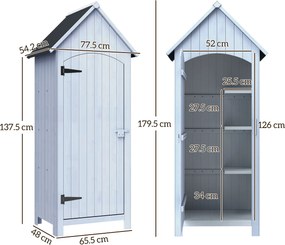 Casetta Porta Attrezzi 77,5x54,2x179,5 cm a 3 Mensole con Tetto Impermeabile in Bitume in Legno Bianco...