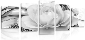 Quadri 5 pezzi – Rose lussuose in bianco e nero