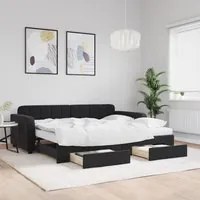 Divano Letto Estraibile con Cassetti Nero 90x200 cm in Velluto 3197005