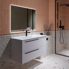 Mobile da bagno sotto lavabo VISOBATH Mia grigio perla laccato opaco L 100 x H 55 x P 45 cm 2 cassetti, lavabo posizionabile centralmente non incluso