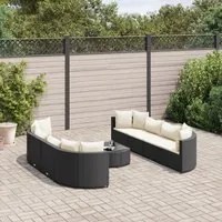 Set Divani da Giardino 9 pz con Cuscini Nero in Polyrattan 3308424