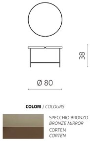 Tavolino tondo in metallo con vetro Bronzo e base Corten CHRIS 80