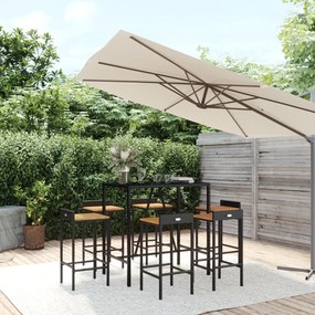 Set Bar Giardino 7 pz Nero Polyrattan e Legno Massello Acacia