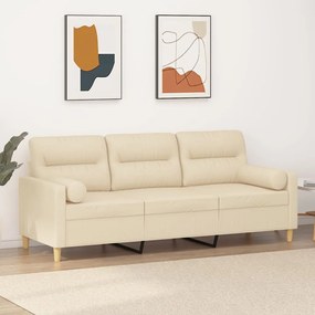 Divano A 3 Posti Con Cuscini Crema 180 Cm İn Tessuto /