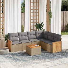 Set divani da giardino 7 pz con cuscini beige in polyrattan