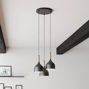 Luminex Lampada a sospensione Noak a 3 luci rotonda nera/legno naturale