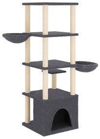 Albero per gatti con tiragraffi in sisal grigio scuro 147 cm