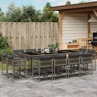 Set da Pranzo da Giardino 13pz con Cuscini Grigio in Polyrattan 3211580