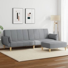 Divano Letto A 2 Posti Con Poggiapiedi Grigio Chiaro İn Tessuto /