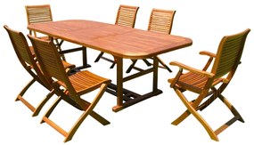 TURRIS - set tavolo in legno massiccio di acacia cm 150/200 x 90 x 74 h con 4 sedie e 2 poltrone Mulier