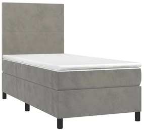 Letto a molle materasso e led grigio chiaro 80x200 cm velluto