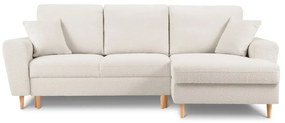 Divano angolare beige allungabile e con contenitore (con penisola a destra/con chaise lounge) con rivestimento in bouclé Kyoto – Cosmopolitan Design