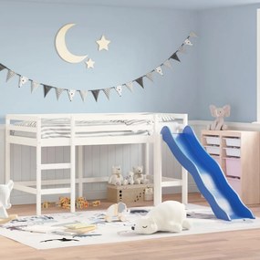 Letto Soppalco Scivolo Bambini Bianco 80x200 Cm Massello Pino /