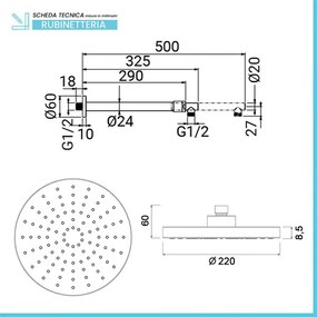 Set doccia con soffione in ABS braccio estendibile 35-50 cm in ottone cromo e kit doccino