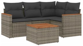 Set divano da giardino 5 pz con cuscini grigio in polyrattan