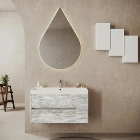 Mobile bagno sospeso con lavabo Portofino L 100 x H 51 x P 40 cm Grigio Antico in mdf effetto legno 1 anta 2 cassetti per vasca centrale