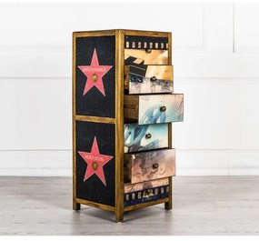 Cassettiera 6 cassetti decorati multicolor in legno di mango 42x45xh.110 cm