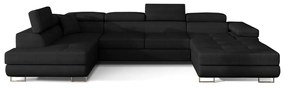 Divano angolare nero allungabile/con contenitore (con penisola a sinistra/a U) e rivestimento in velluto Rodrigo – ELTAP