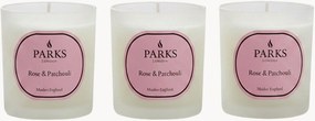 Set di 3 candele profumate fatte a mano Vintage Aromatherapy (rosa, patchouli e gambo verde)