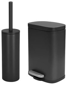 Set pattumiera 5lt a pedale e portascopino in acciaio nero opaco Axin