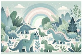 Quadro su tela – Dinosauri felici in una foresta da favola