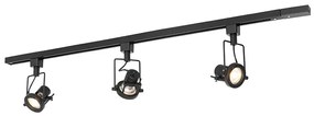 Sistema di illuminazione a binario moderno con 3 faretti neri monofase - Iconic Suplux
