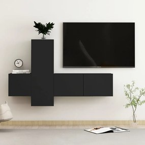 Set Di Mobili Porta Tv 3 Pz Nero İn Legno Multistrato /