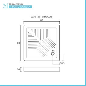 Piatto doccia 80x80 H 10 quadrato in ceramica bianca con antiscivolo Holy