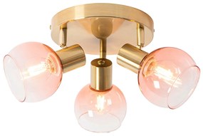 Plafoniera Art Déco oro con vetro rosa 3 luci - VIDRO