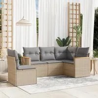 Set Divano da Giardino 5 pz con Cuscini Beige in Polyrattan 3258377