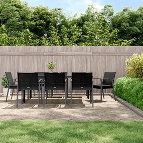 Set pranzo da giardino 9 pz con cuscini in polyrattan e acciaio