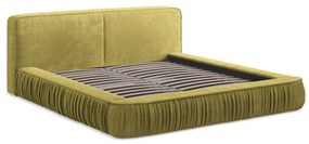 Letto matrimoniale imbottito giallo con contenitore e rete inclusi 160x200 cm Keoni – Makamii