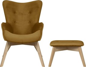 Poltrona con poggiapiedi color senape con rivestimento in velluto Niko – Ropez