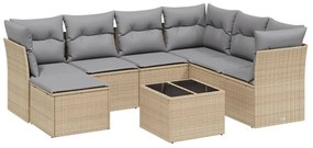 Set divano da giardino 8 pz con cuscini beige misto polyrattan