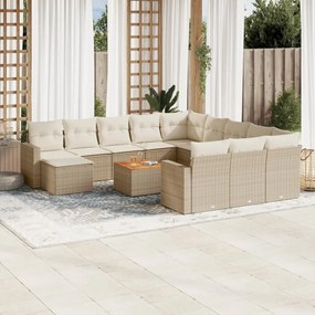 Set divano da giardino 13 pz con cuscini beige in polyrattan