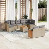 Set Divano da Giardino 10 pz con Cuscini Beige in Polyrattan 3227977