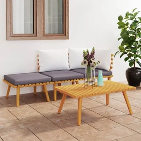 Set divani da giardino 4 pz con cuscini in massello di acacia