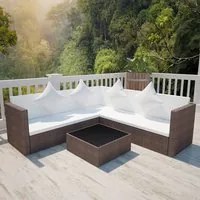 Set Divani da Giardino 4 pz con Cuscini in Polyrattan Marrone 42894