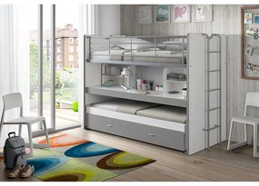 Letto da bambini a castello/estraibile bianco/grigio con contenitore/con scrivania con rete inclusa 90x200 cm Bonny – Vipack