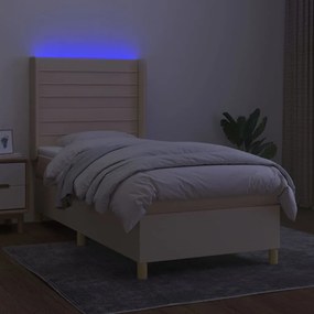 Letto a molle con materasso e led crema 100x200cm in tessuto