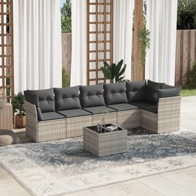 Set divani da giardino 7pz con cuscini grigio chiaro polyrattan