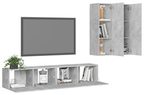 Set porta tv 4 pz grigio cemento in truciolato