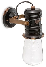 Applique Industrial Minimal Urban Ferro Ceramica Vintage Nero 1 Luce E27