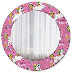 Specchio rotondo cornice con stampa Un unicorno magico fi 50 cm