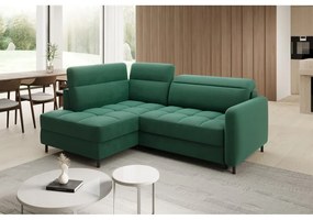 Divano angolare verde allungabile/con contenitore (con penisola a sinistra/a L) e rivestimento in velluto Barea – ELTAP