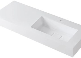 Lavabo integrale rettangolare vasca a destra L 120.5 x H 15 x P 46 cm in resina bianco opaco