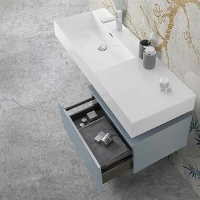 Mobile bagno sospeso 60 cm blu pastello lavabo 120 sinistro e specchio LED Iside
