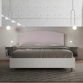 Letto contenitore da 160x190 in legno bianco e testata in microfibra glicine Antilia